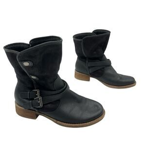 YUU TAMP women's black faux leather fur lined ankle booties - SIZE 8